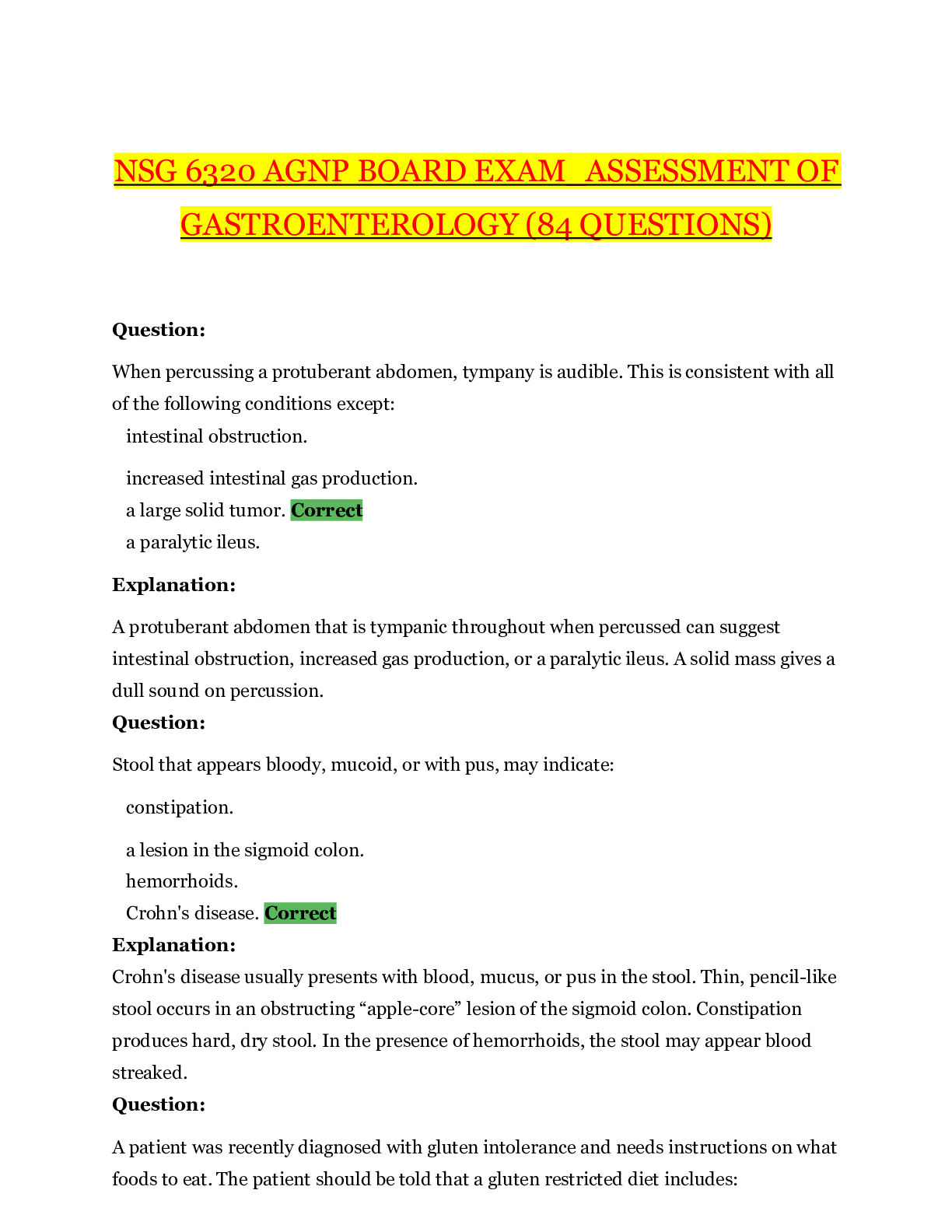 Preview image for NSG 6320 AGNP BOARD EXAM_ASSESSMENT OF GASTROENTEROLOGY (84 QUESTIONS)